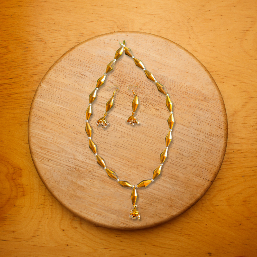 Vedaj Golden Dholki Beads Necklace Set