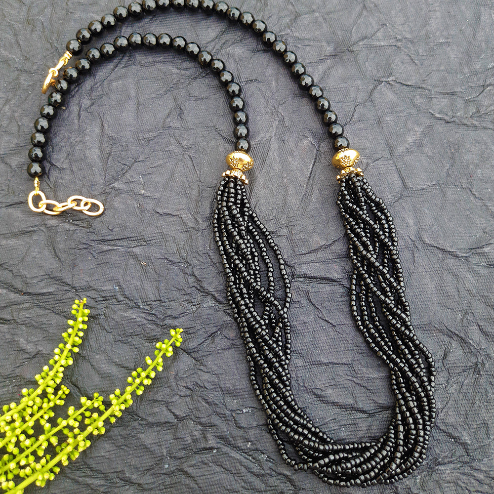 Multilayer Black Seed Beads Necklace