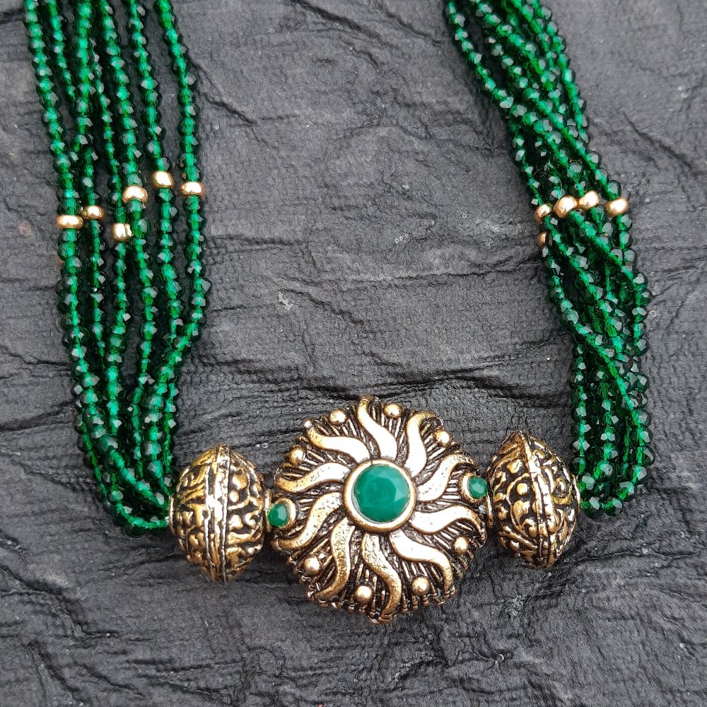 Multilayer Emerald Green Hydrobeads Necklace