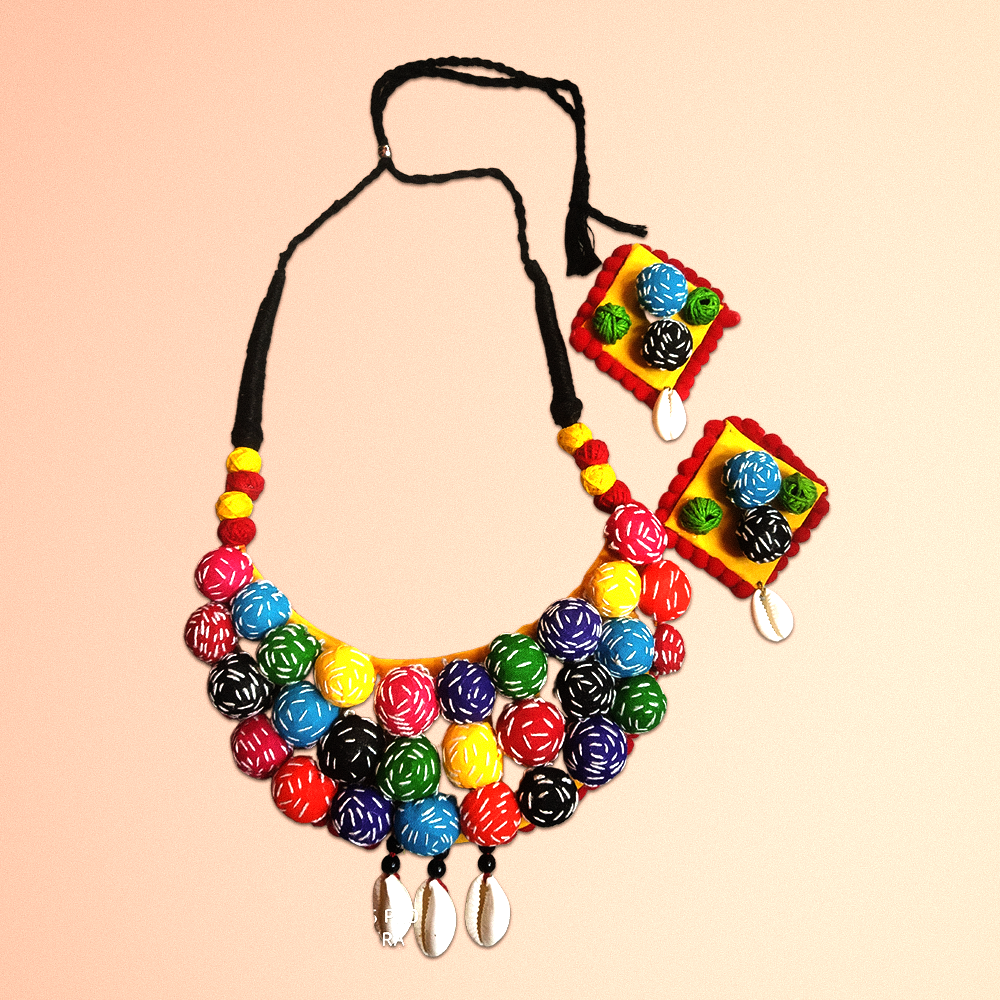 Kantha Stitch Balls Fabric Jewellery Set