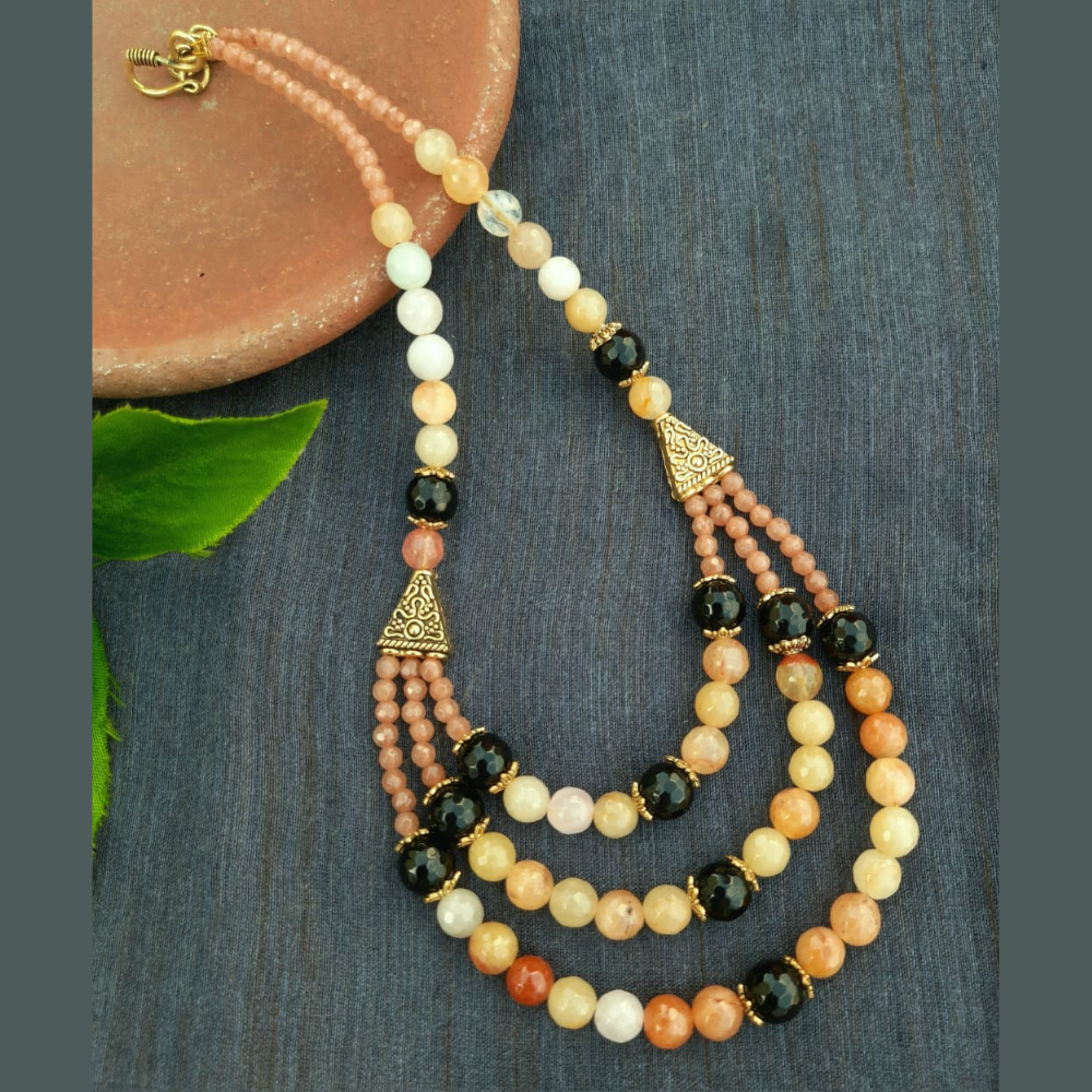 Triplet Chain Mixed Brown Agate Beads Necklace