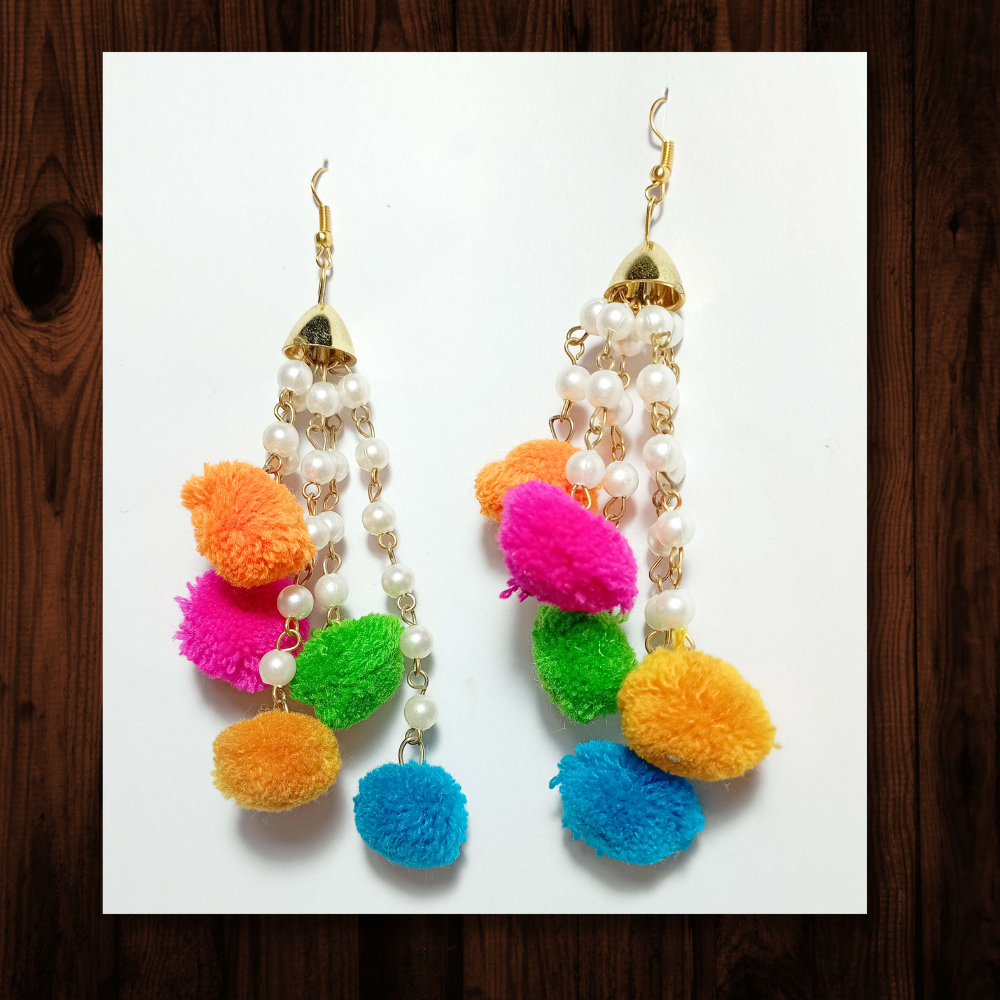 Pom Pom Brass Chain Earrings - Thailand – Lumily