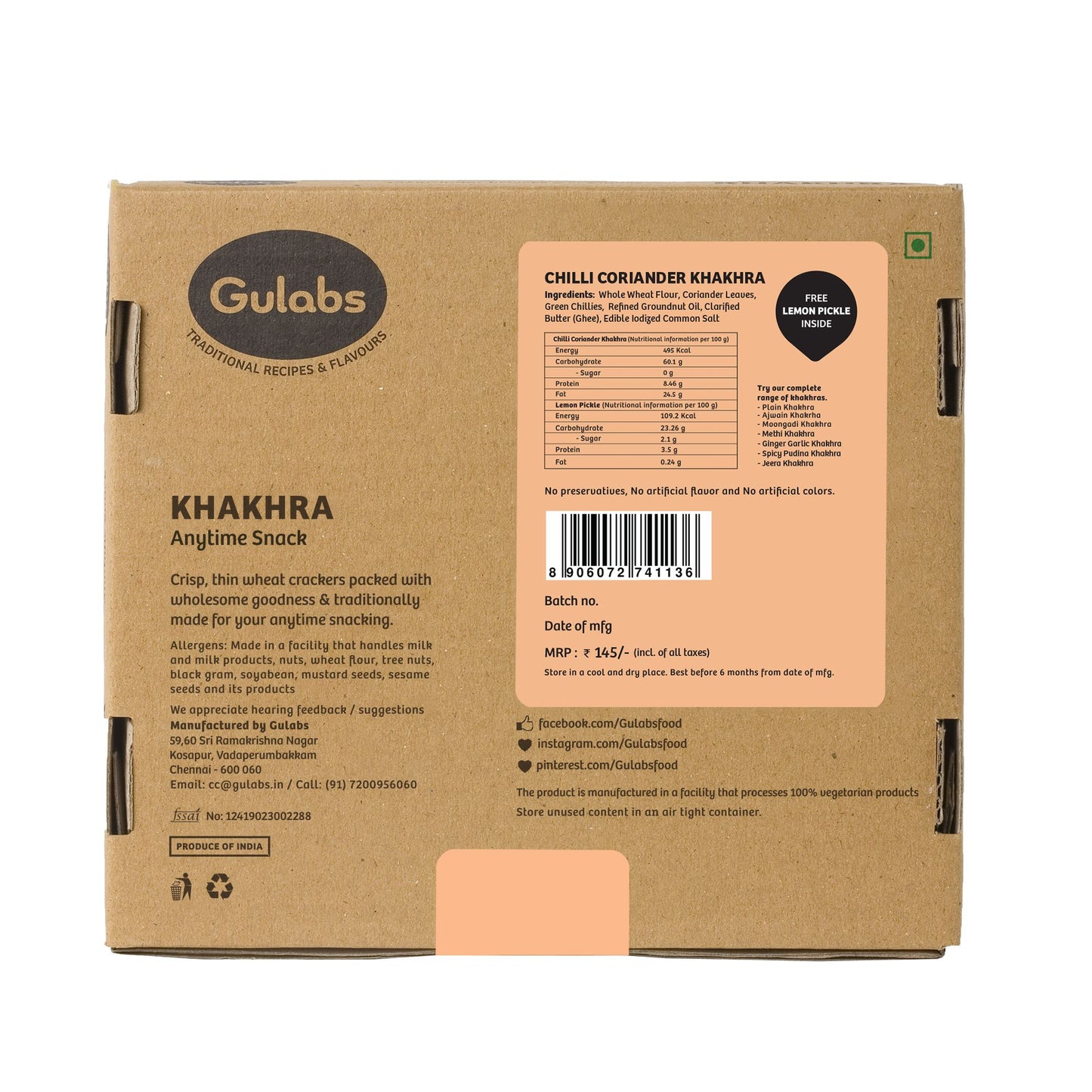 
                  
                    Gulabs Chilli Coriander Khakhra (250g)
                  
                