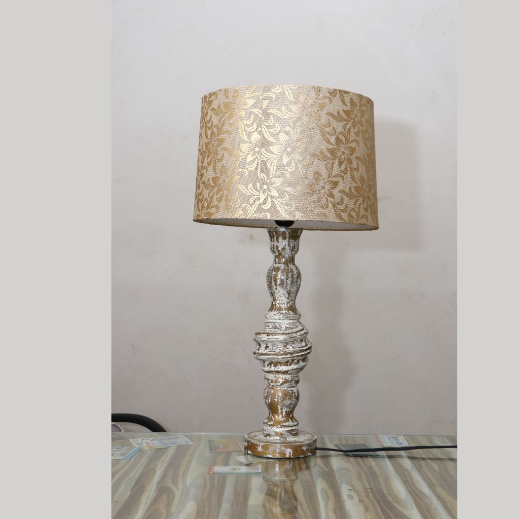 
                  
                    Cute Wooden Nightstand Lamp with Whitewash Finish in Gold
                  
                