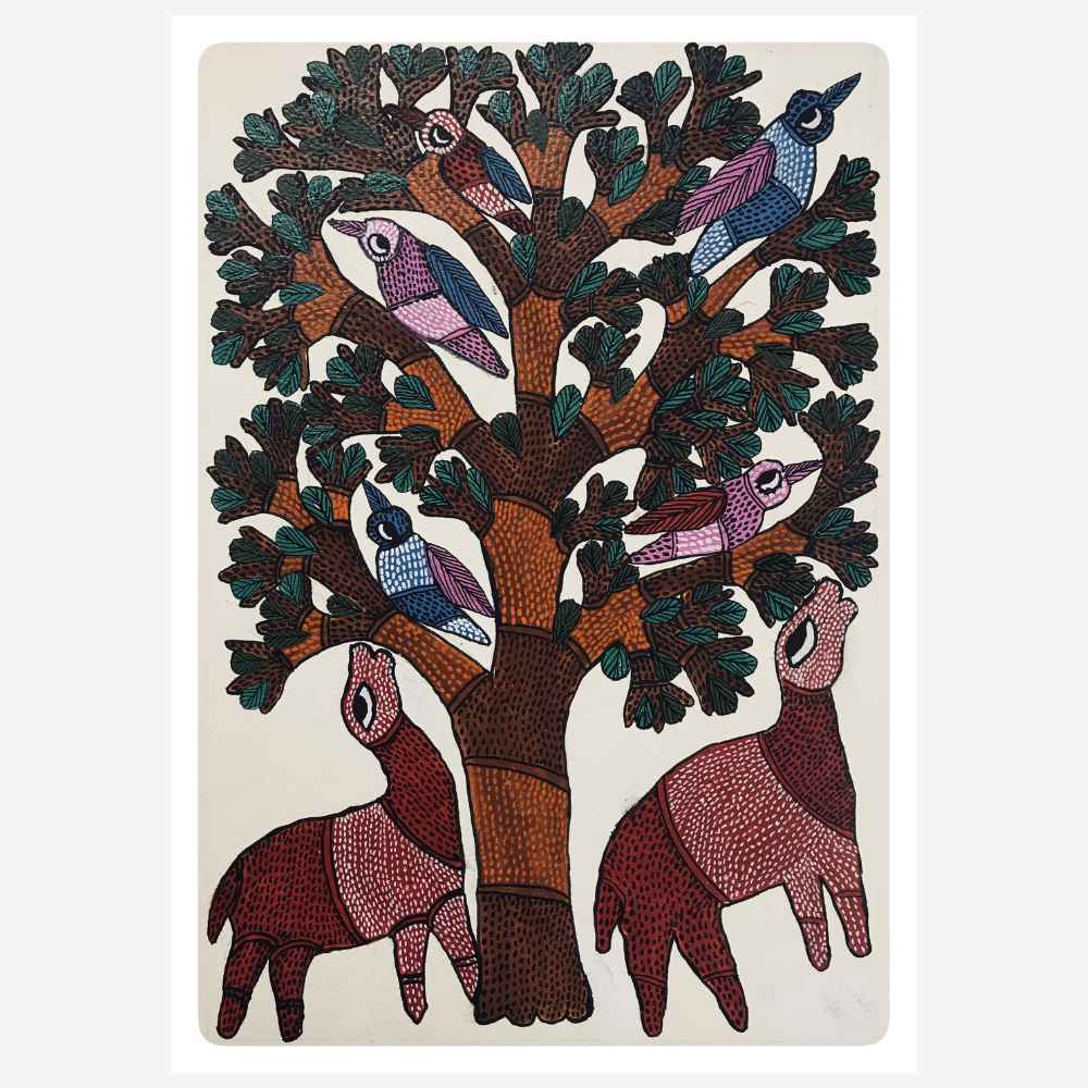 
                  
                    Traditional Gond Art Animal-Birds while Feeding Painting
                  
                