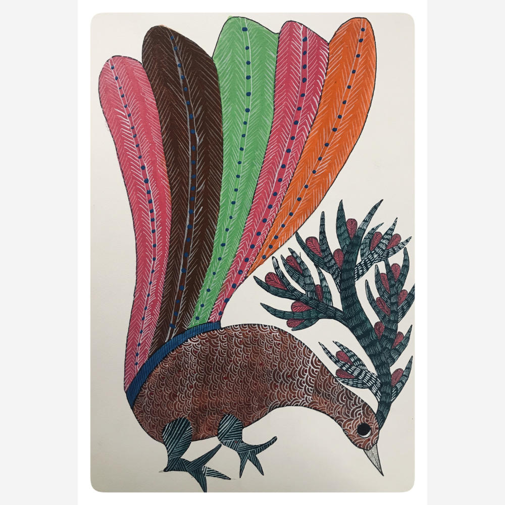 
                  
                    Traditional Gond Art Multicolour Peacock Painting
                  
                