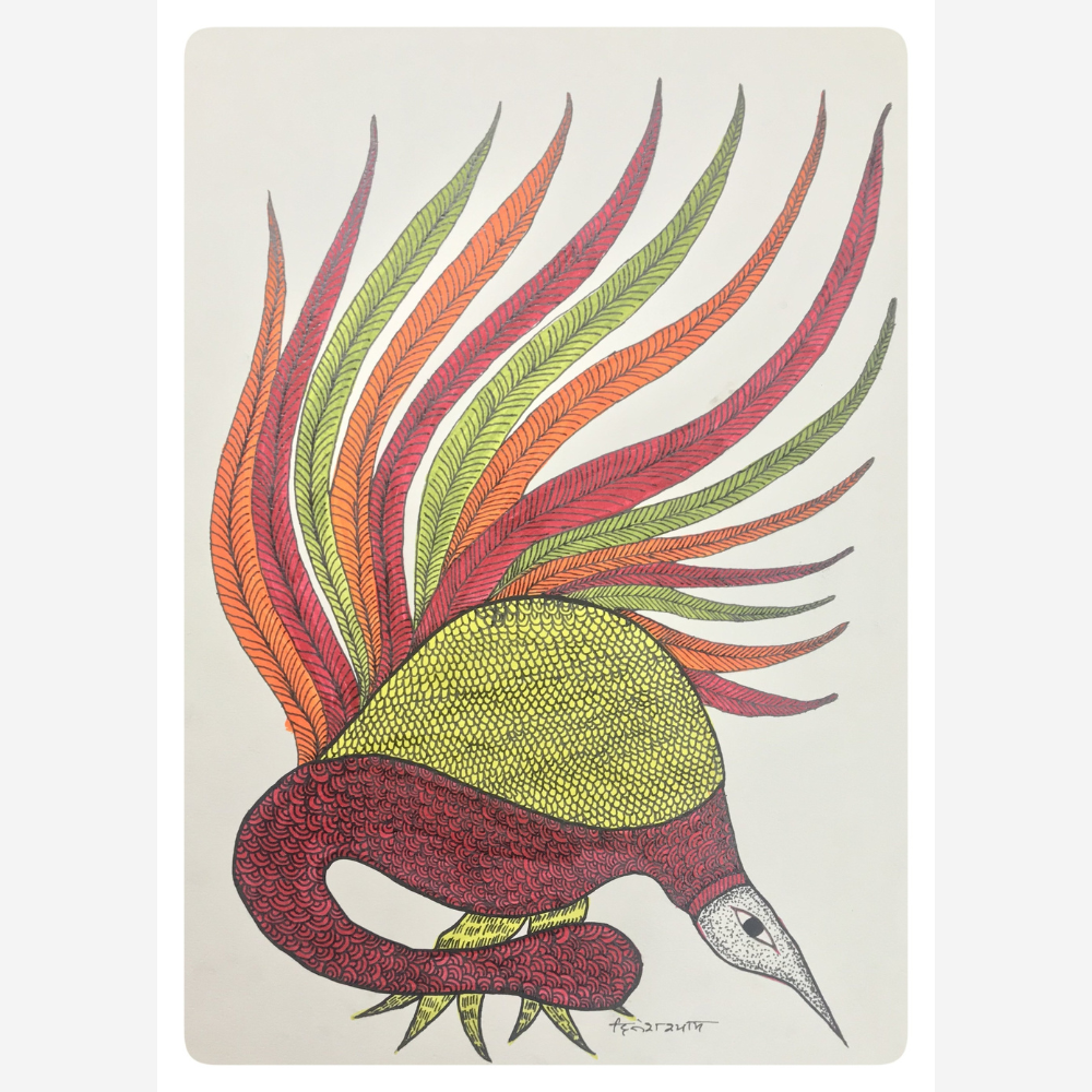 
                  
                    Traditional Gond Art Multicolour Feather Bird Painting
                  
                