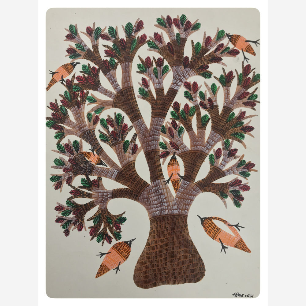 
                  
                    Traditional Gond Art Brown Tree Painting
                  
                
