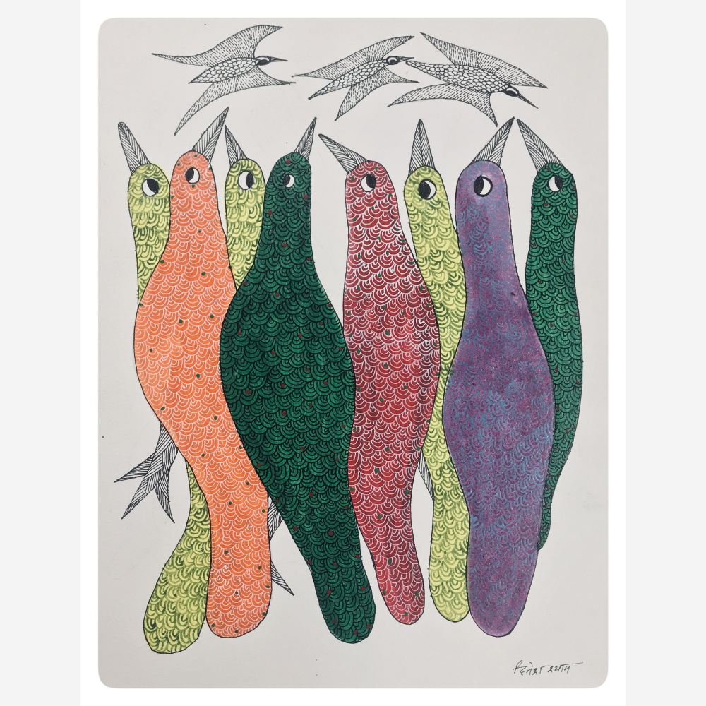 
                  
                    Traditional Gond Art Multicolour Birds Painting
                  
                