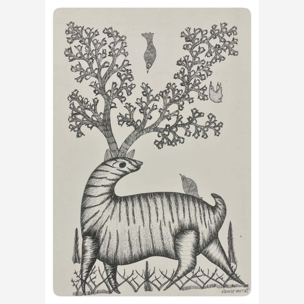 
                  
                    Traditional Gond Art Black & White Painting
                  
                