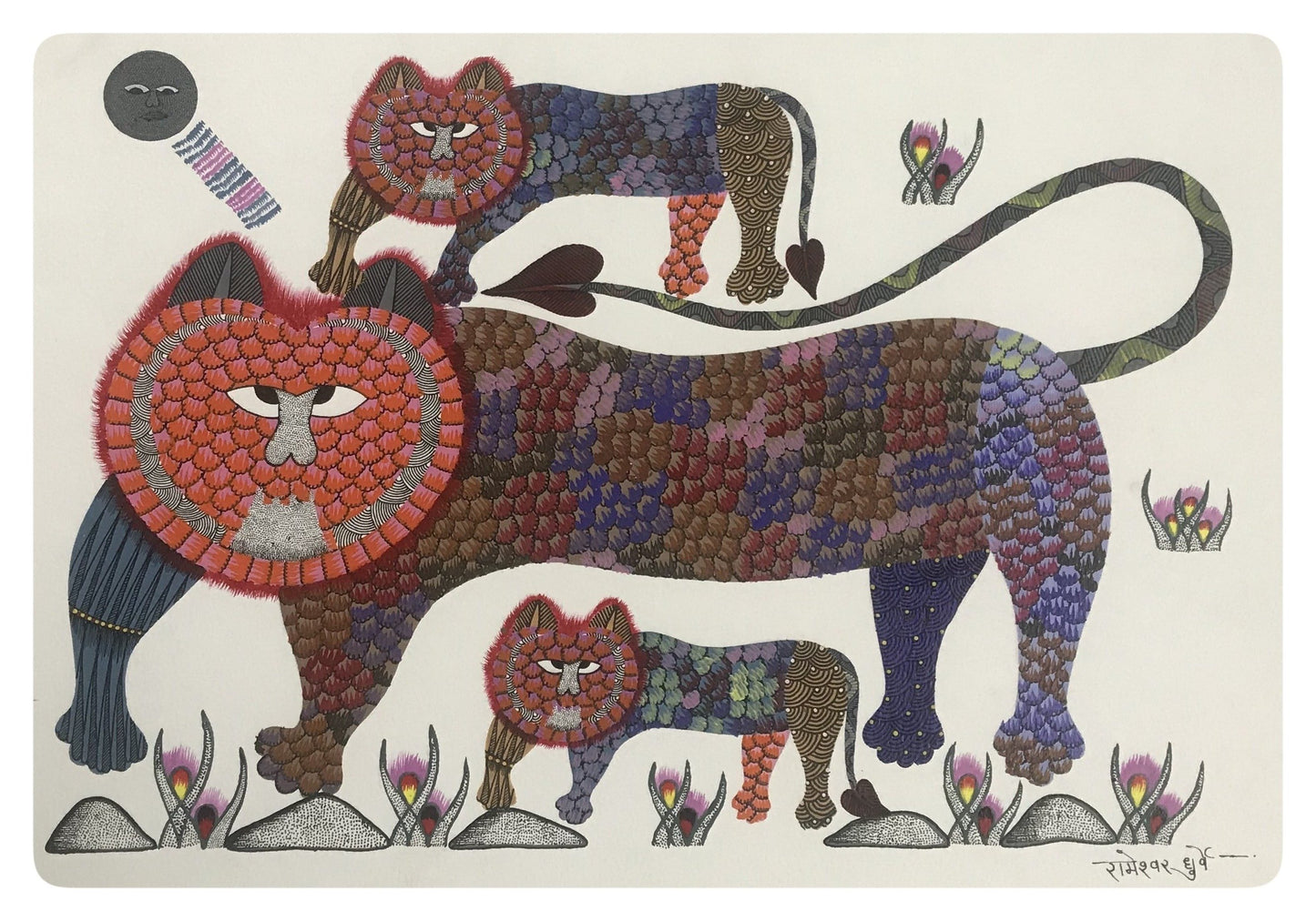 
                  
                    Traditional Gond Art Lioness with Cub Painting
                  
                