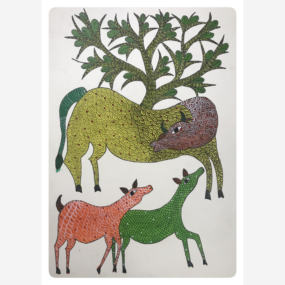 
                  
                    Traditional Gond Art Cow with Calves Painting
                  
                