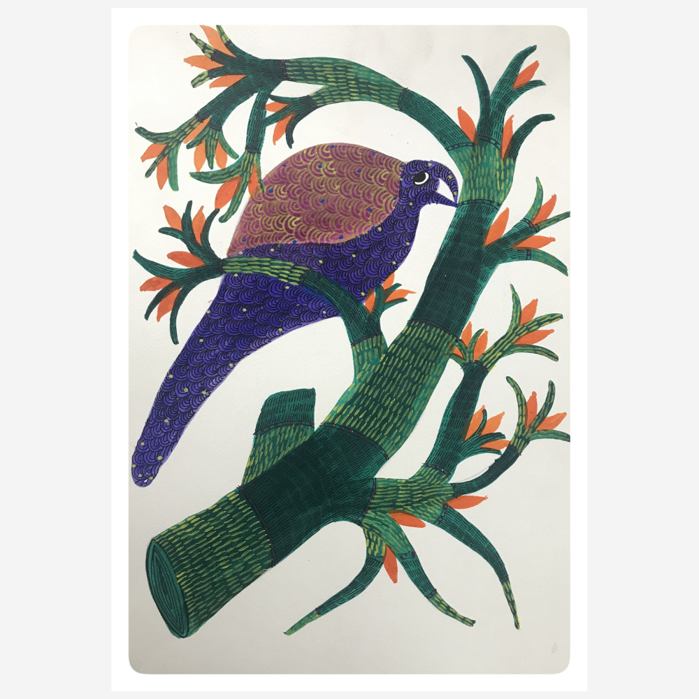
                  
                    Traditional Gond Art Bird on Tree Painting
                  
                