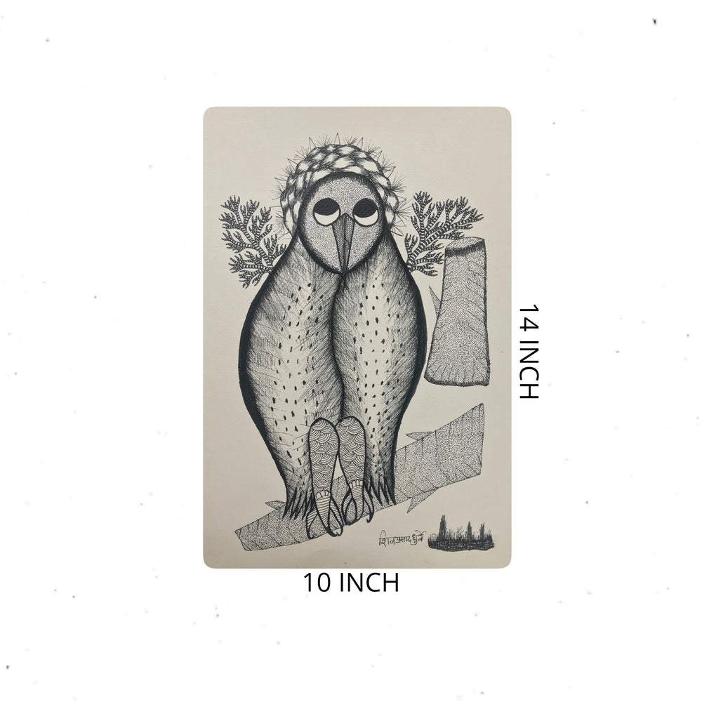 
                  
                    Traditional Gond Art Black & White Owl Painting
                  
                