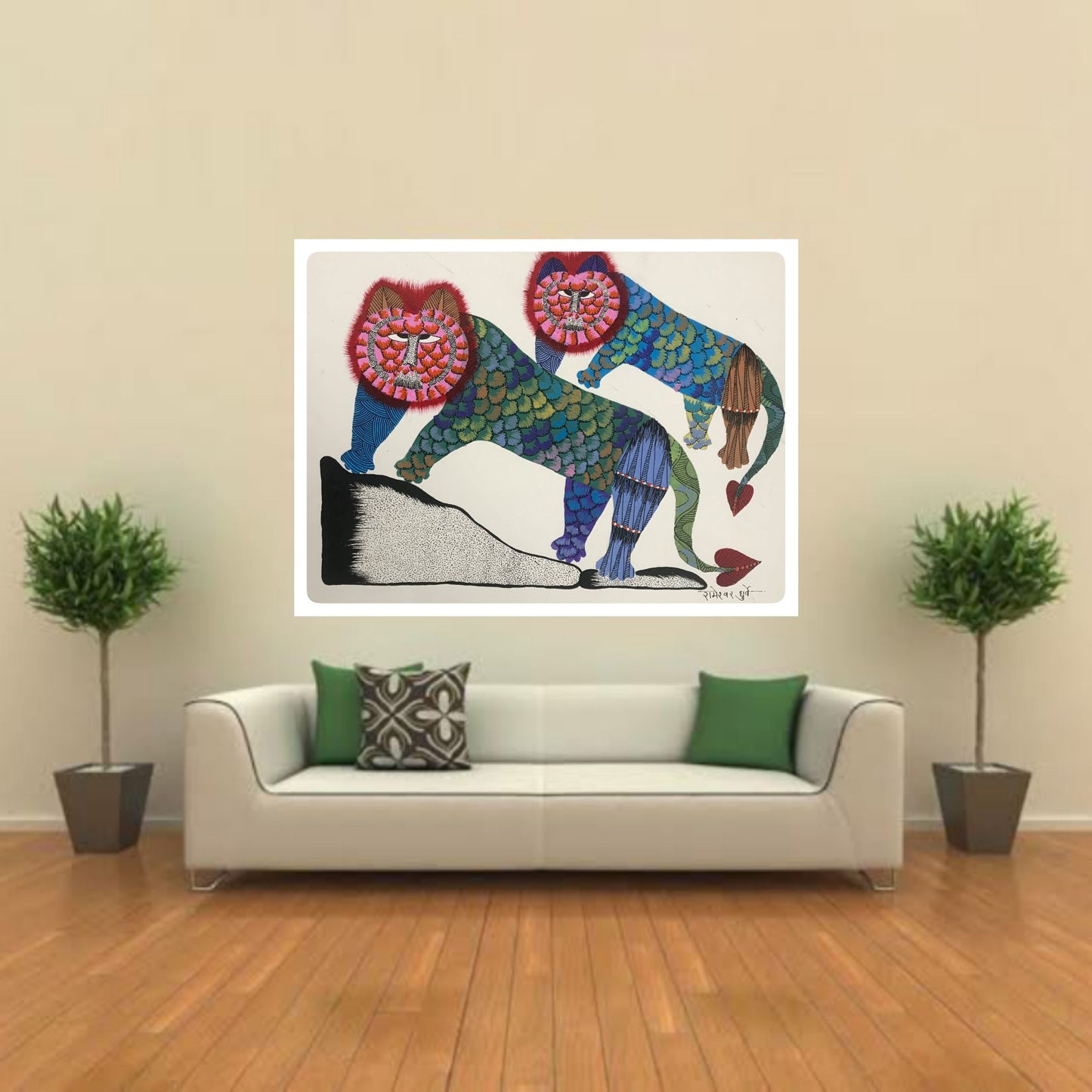 
                  
                    Traditional Gond Art Lioness with Cub Painting
                  
                