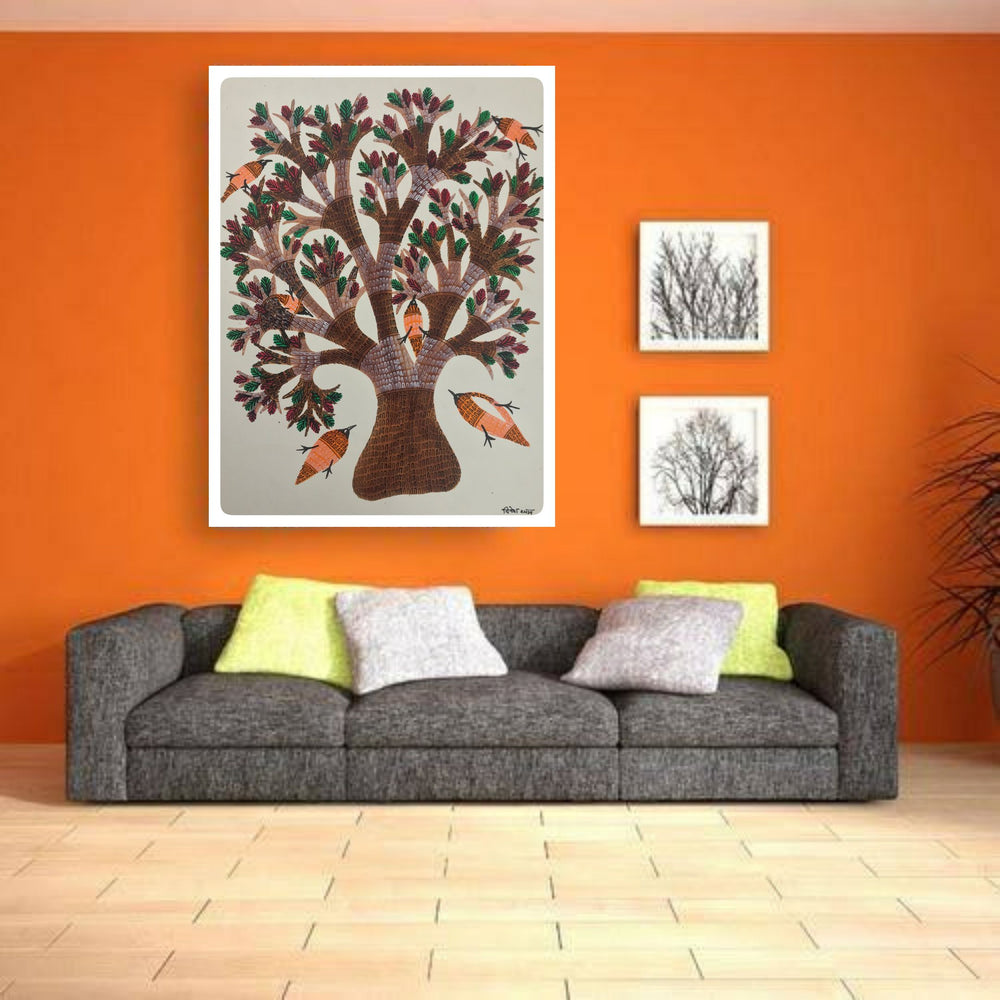 
                  
                    Traditional Gond Art Brown Tree Painting
                  
                