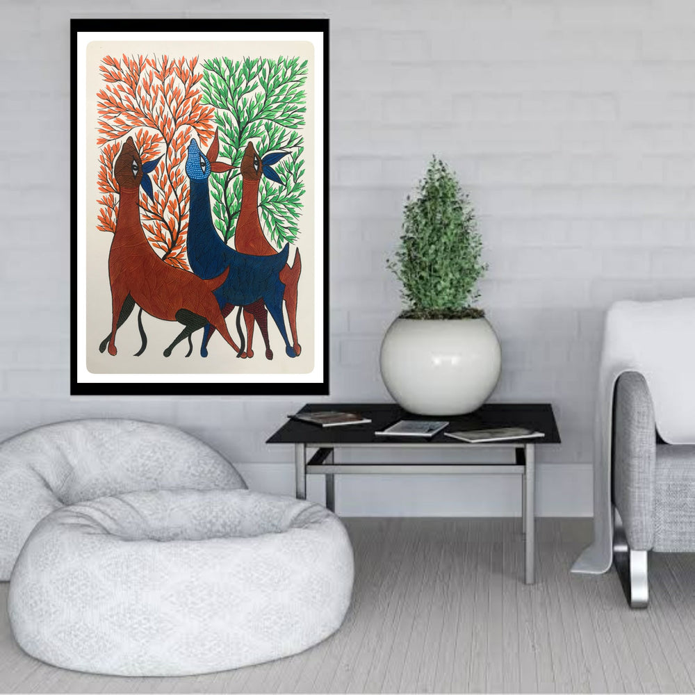 Traditional Gond Art Beautiful Deers Painting