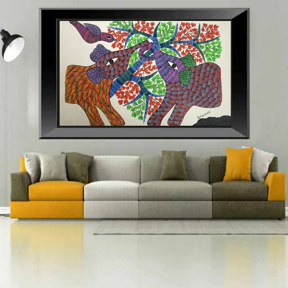 Traditional Gond Art Colorful Elephant Painting