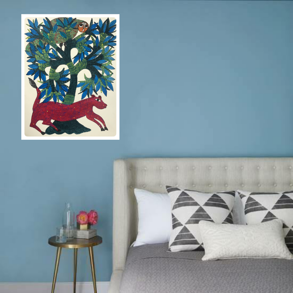 Traditional Gond Art Animal Tree Painting