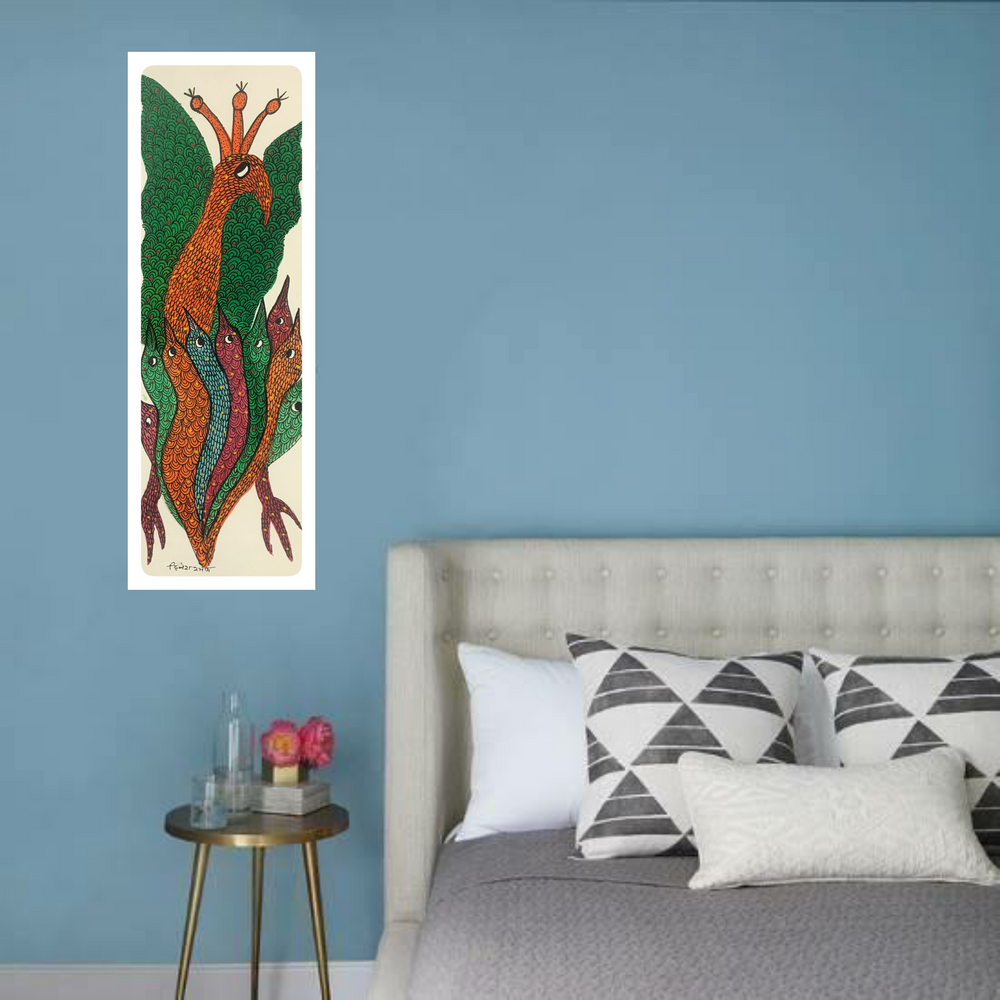 Traditional Gond Art Animal with Animal Babies Painting