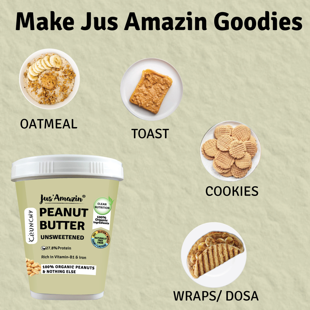 
                  
                    Jus Amazin Crunchy Organic Peanut Butter - Unsweetened (500g)
                  
                