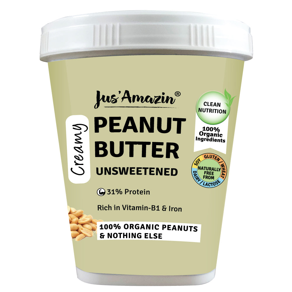 Jus Amazin Creamy Organic Peanut Butter - Unsweetened (1kg)