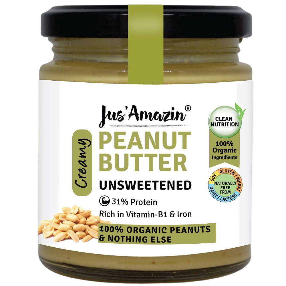 Jus Amazin Creamy Organic Peanut Butter - Unsweetened (200g)