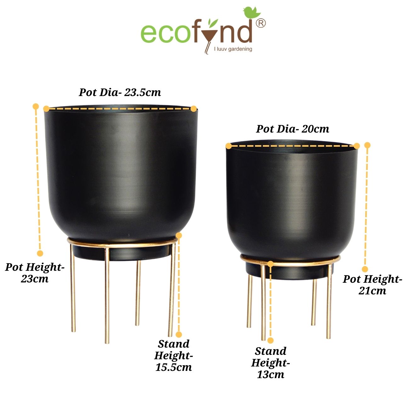 
                  
                    ecofynd Black Eva Metal Plant Pot with Stand (Set of 2)
                  
                