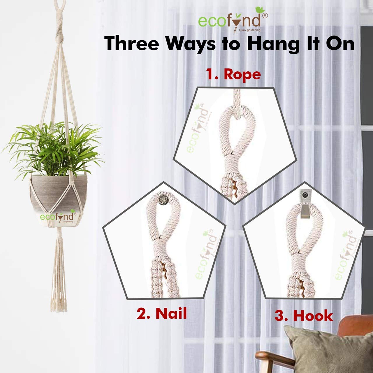 
                  
                    ecofynd White Macrame Cotton Boho Plant Hanger (Pack of 2)
                  
                