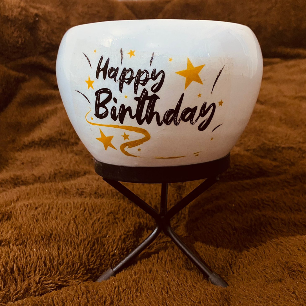 Happy Birthday Metal Pot With Stand