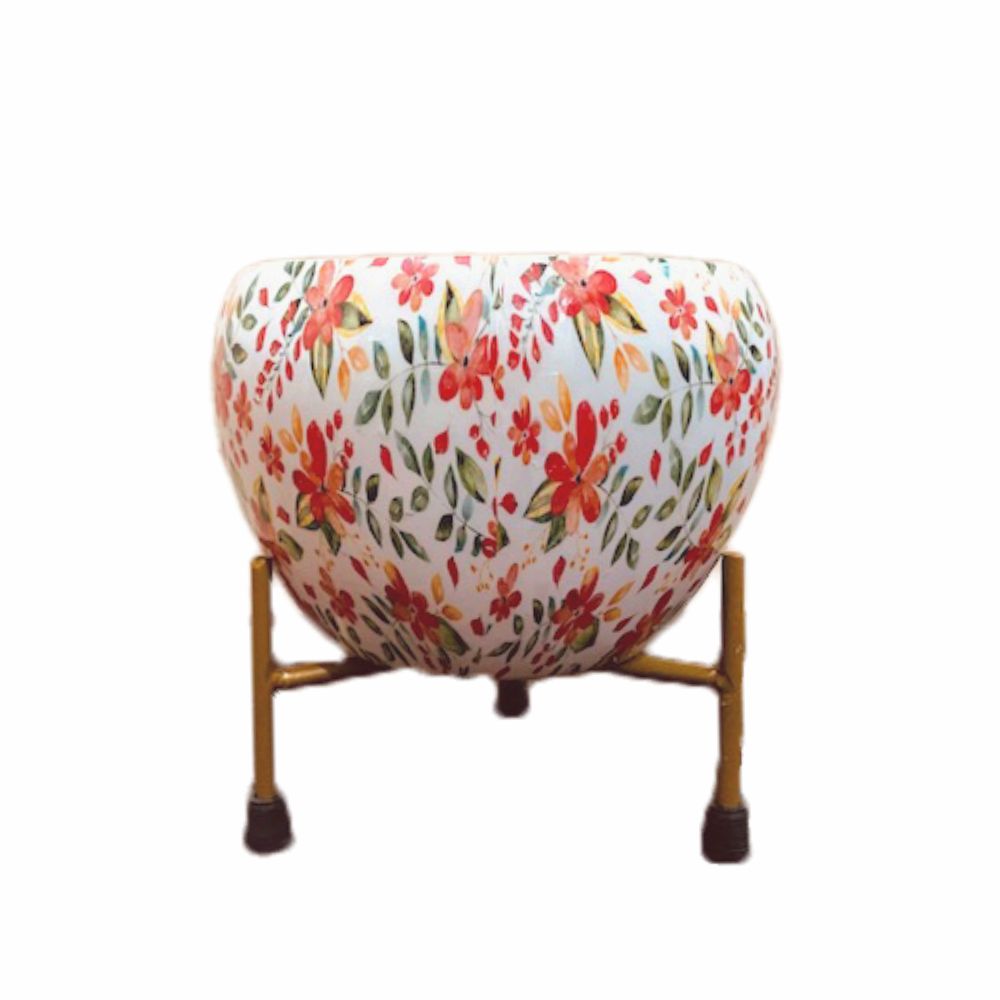 
                  
                    Floral Print Metal Pot with Stand
                  
                