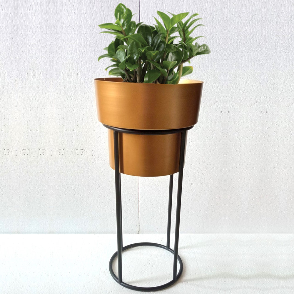 ecofynd Brown Dutone Metal Planter Pot with Stand