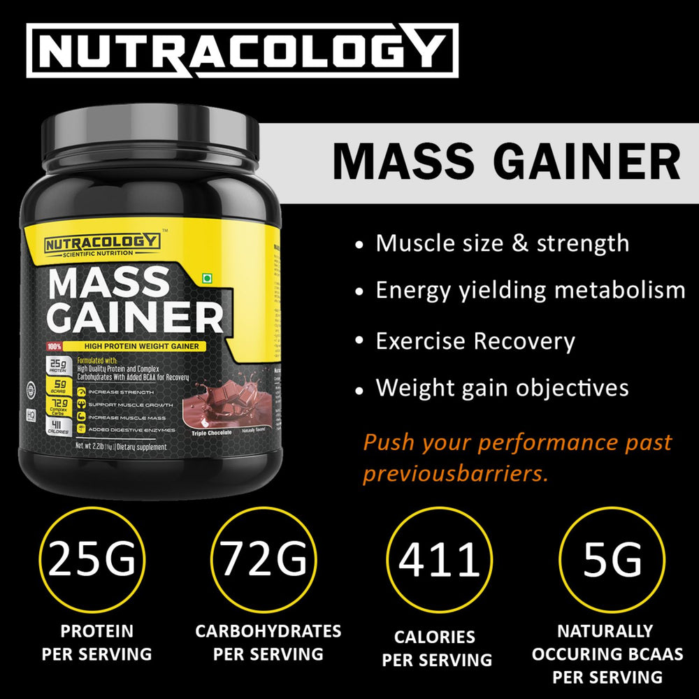 
                  
                    Nutracology Mass Gainer High Protein Weight Gainer With Enzyme Blend for Weight Gain & Muscles - 1kg (Chocolate Flavour)
                  
                