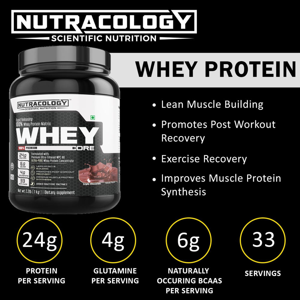 
                  
                    Nutracology Whey Core Whey Protein for Muscle Strength & Stamina - 1kg (Chocolate Flavor)
                  
                