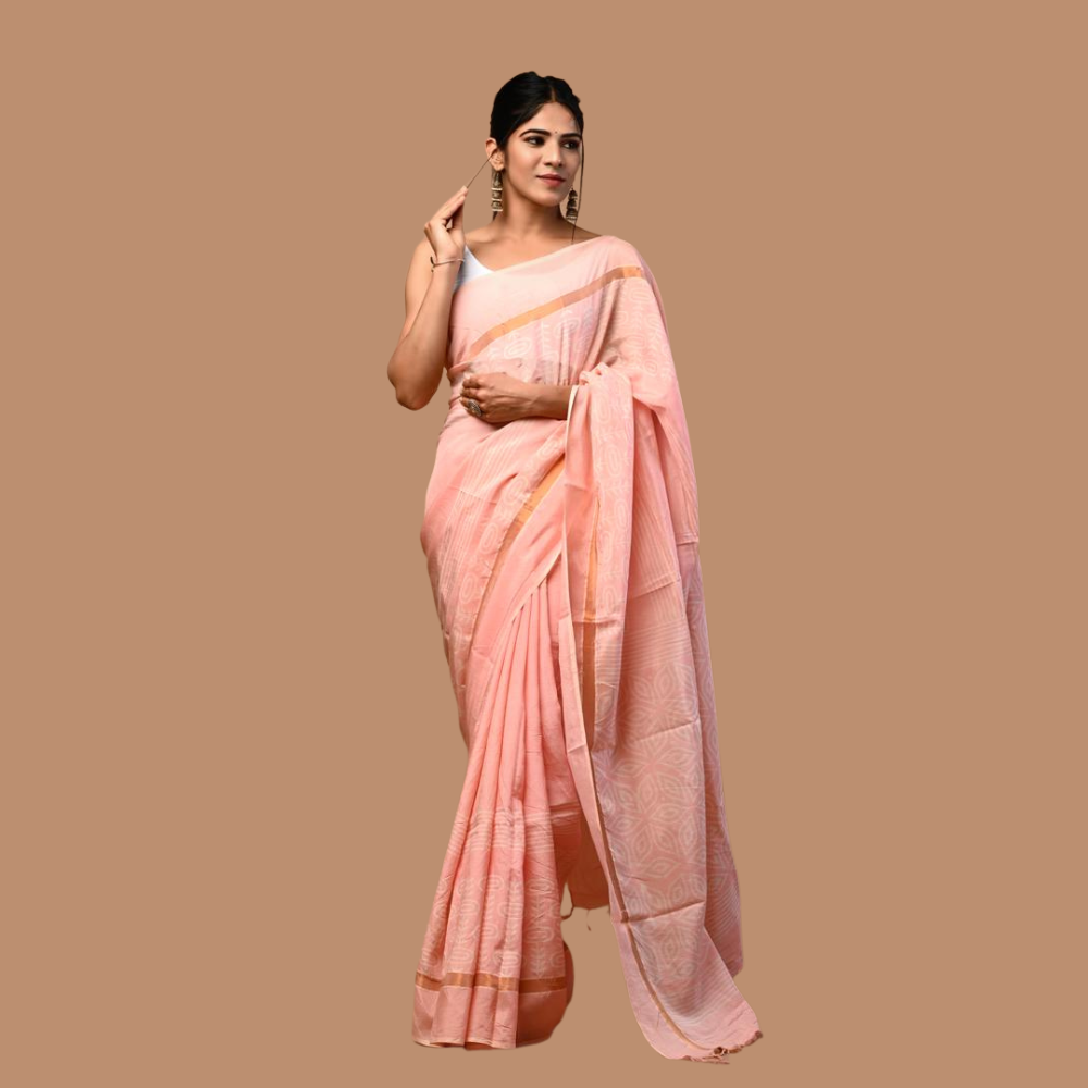 Cotton Silk Hand Block Print Sari