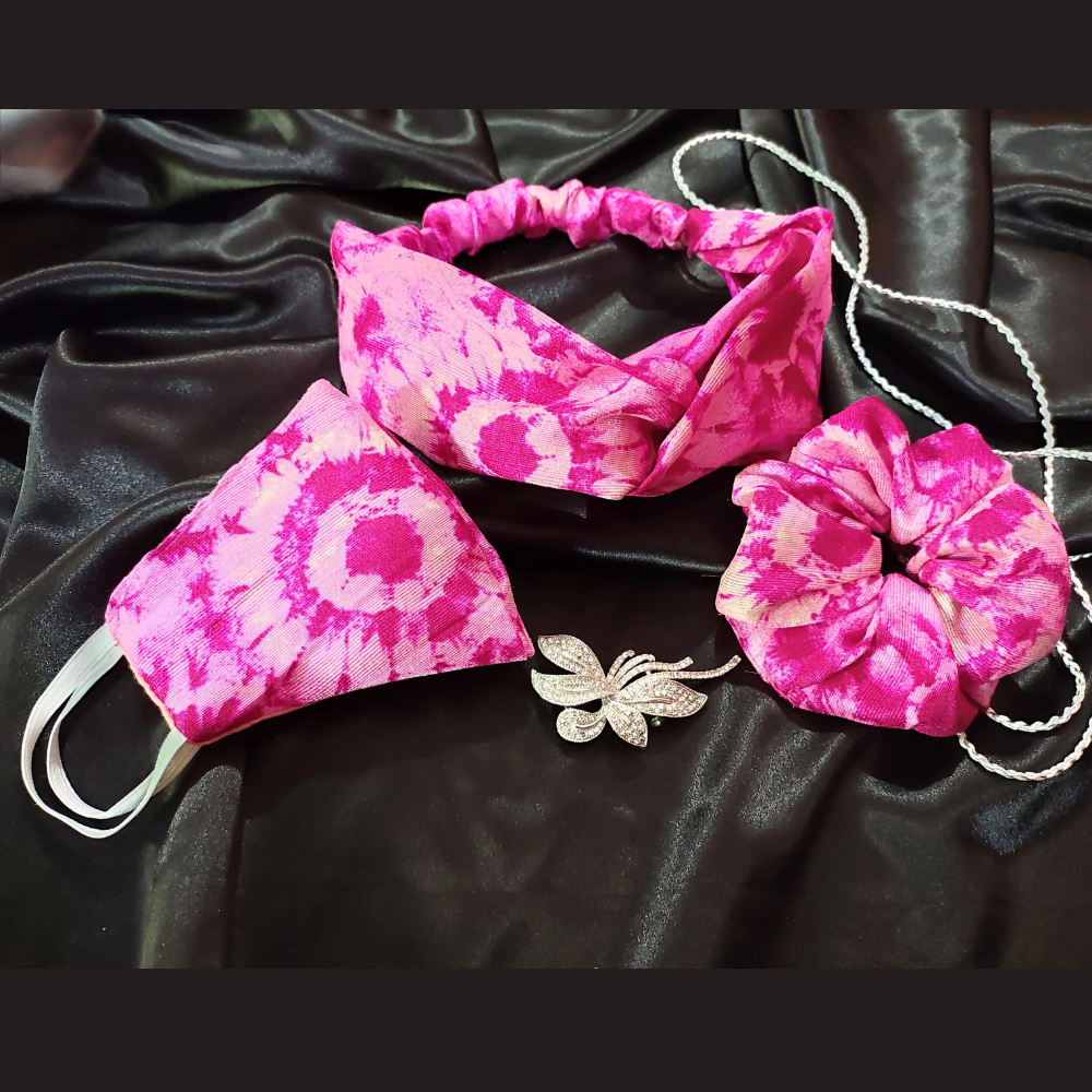 Tie-Dye Combo Set (Headband, Xl Scrunchie, Mask)