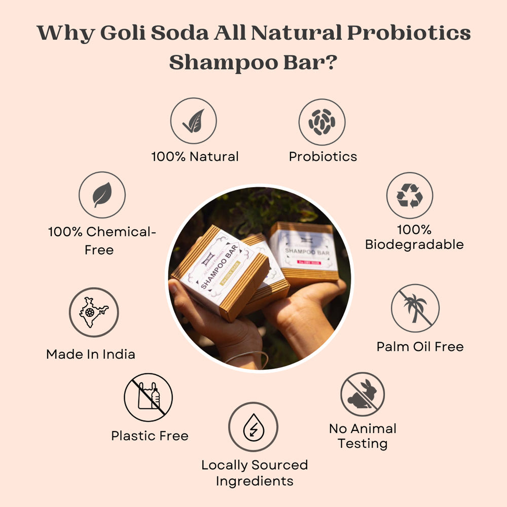 
                  
                    Goli Soda All Natural Probiotics Shampoo Bar for Normal Hair - 90 g - (Pack Of 2)
                  
                