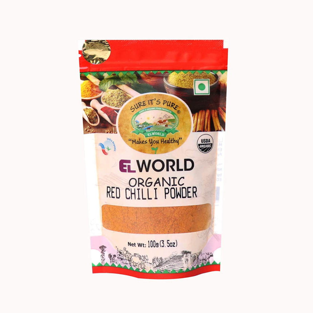Elworld Organic Red Chilli (Lal Mirch) Powder - 100g (Pack of 5)