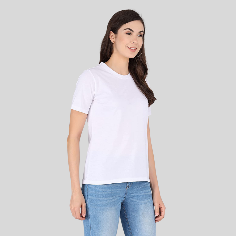 
                  
                    White Round Neck T-shirt for Ladies
                  
                