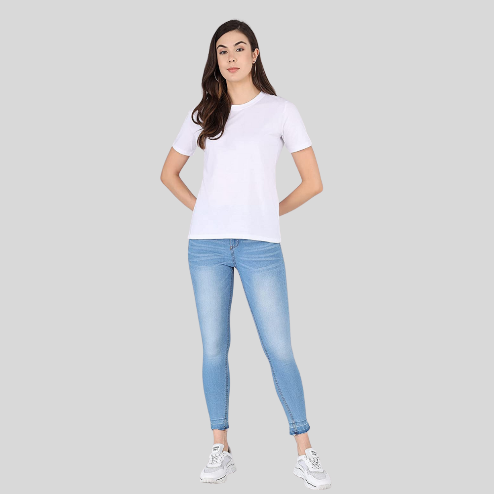 White Round Neck T-shirt for Ladies