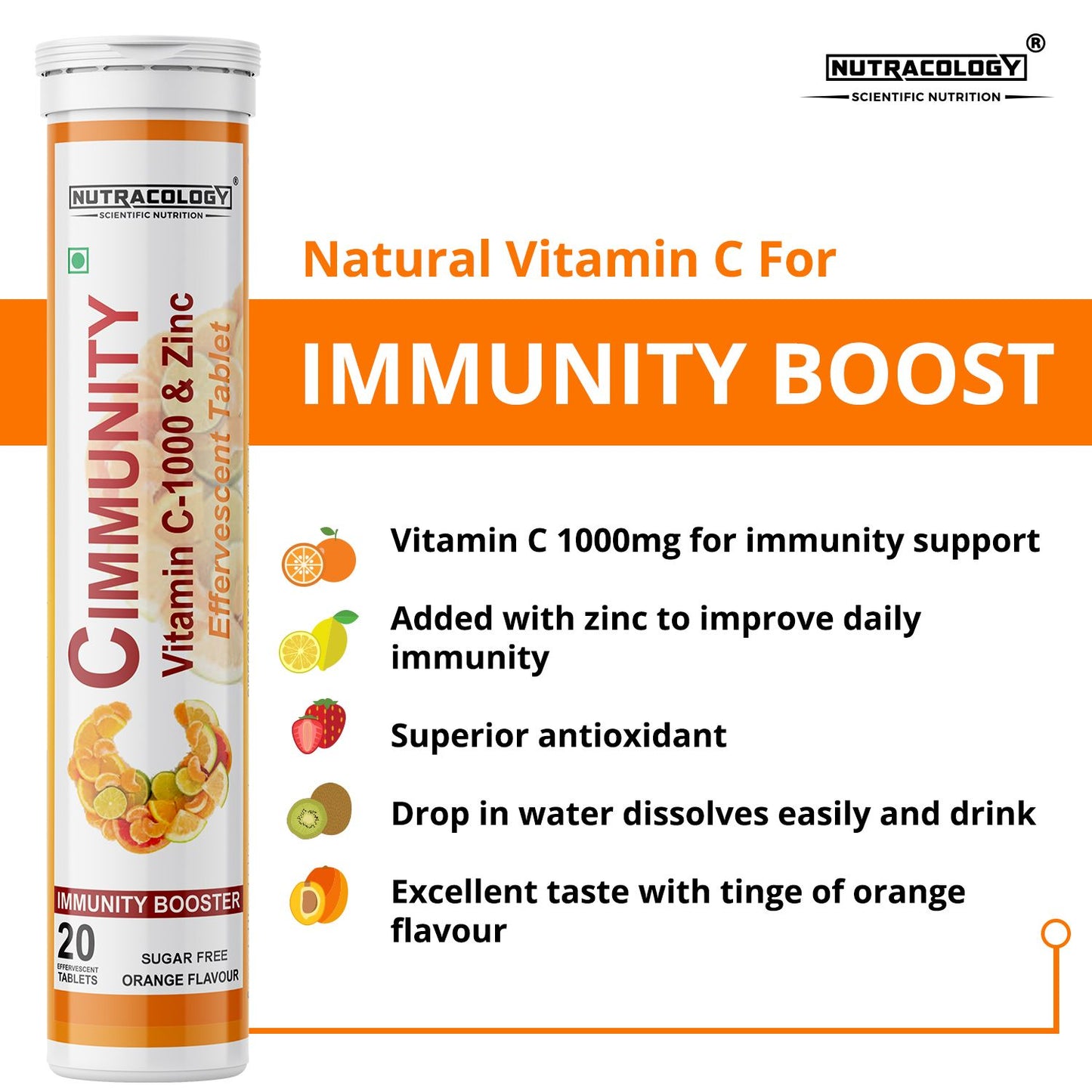 
                  
                    Nutracology Cimmunity Vitamin C 1000mg Effervescent Tablet for Glowing Skin, Immunity Booster - 20 Tablets (Orange Flavour)
                  
                