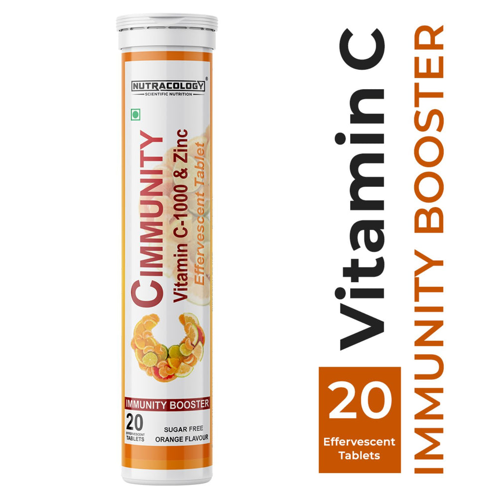 Nutracology Cimmunity Vitamin C 1000mg Effervescent Tablet for Glowing Skin, Immunity Booster - 20 Tablets (Orange Flavour)