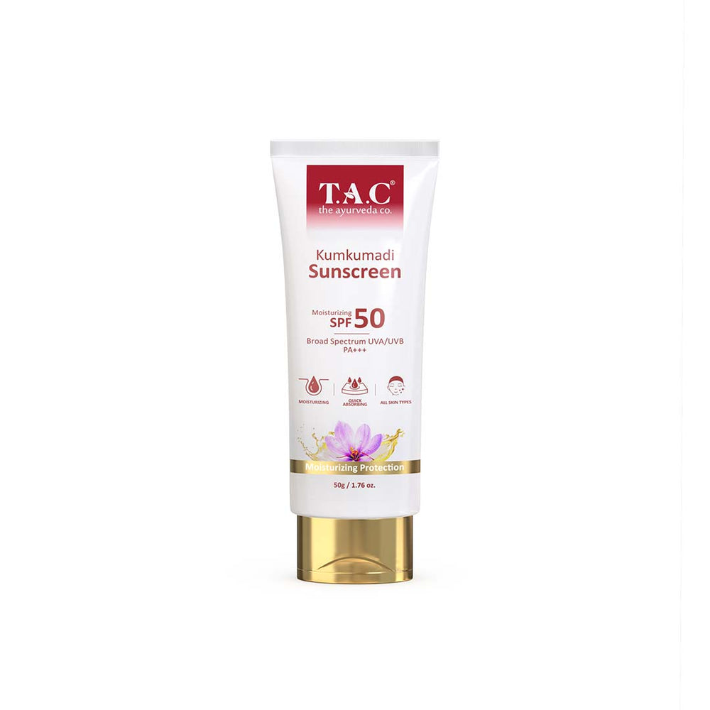 
                  
                    TAC - The Ayurveda Co. Kumkumadi Sunscreen SPF 50 UVA/UVB Moisturizing Protection (50g)
                  
                