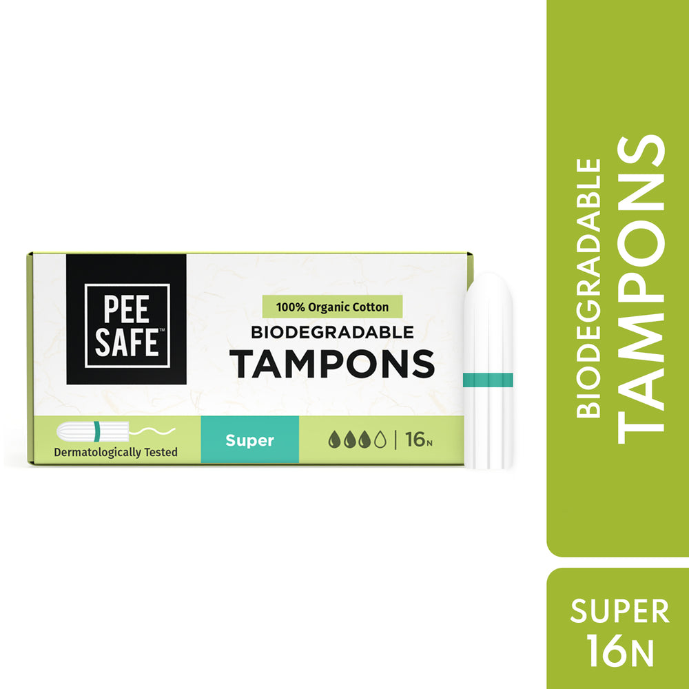 Pee Safe Organic Cotton Tampon (Super, Pack of 16)