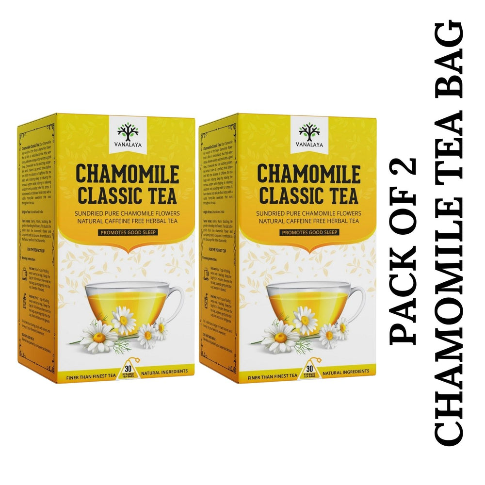 Vanalaya Organic Chamomile Herbal Tea Bags (30 Pyramid Tea Bags) - Pack of 2