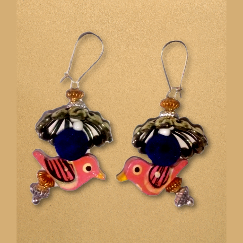 Ethnic Wooden Sparrow Jhumki Earrings