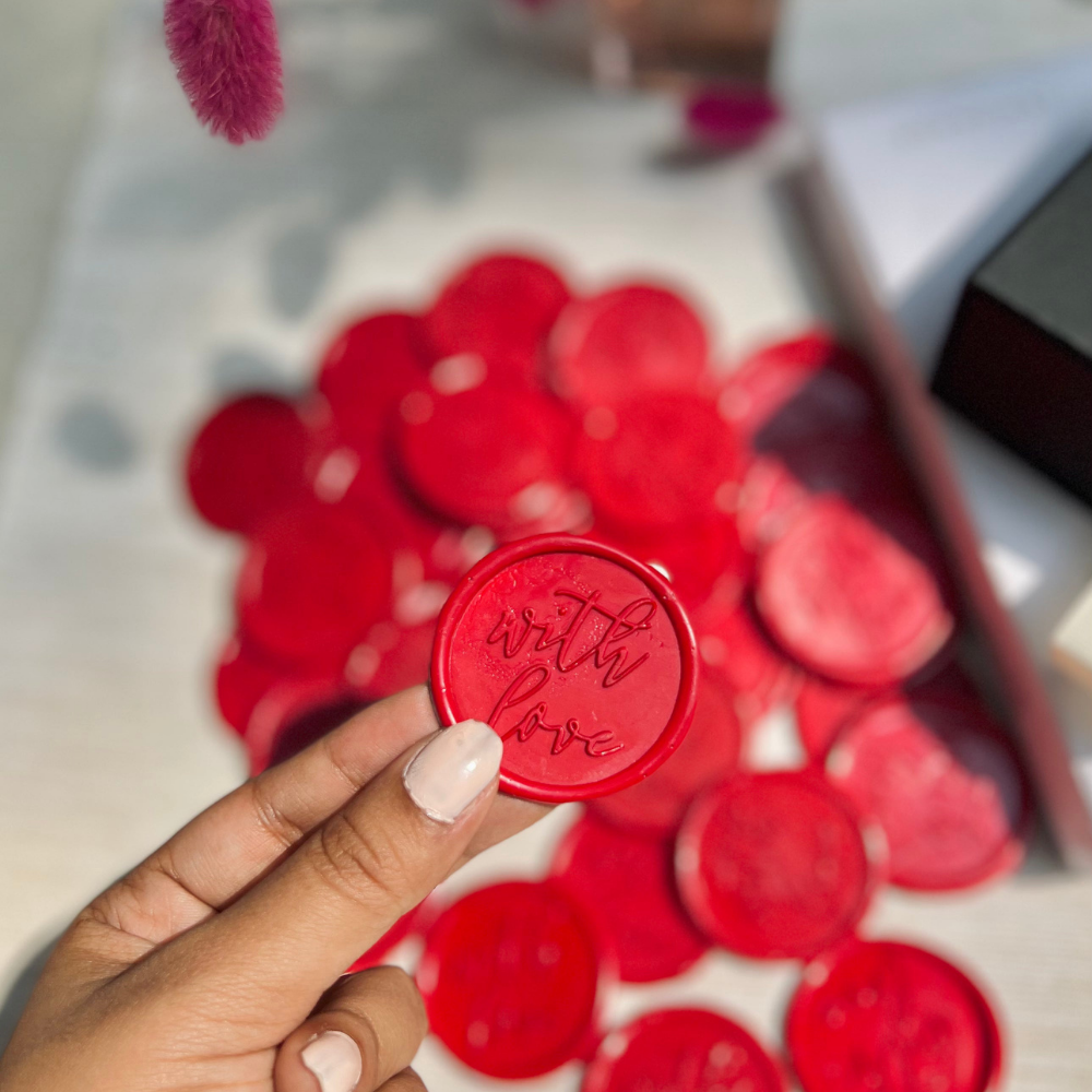 
                  
                    Custom-Made Self Adhesive Wax Buttons - With Love - Red (Set of 12)
                  
                
